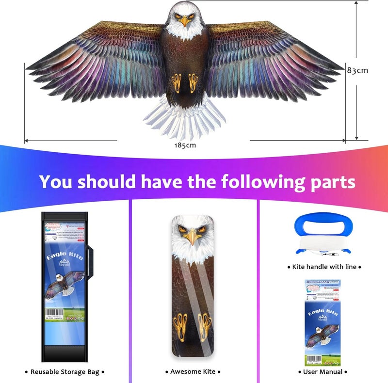 Honbo Eagle Kites for Adults and Kids,Easy to Fly for Beach Trip, Outdoor Activities-Wingspan 73”-200ft Line with Swivel-Bonus Durable Polyester Bag - Image 2