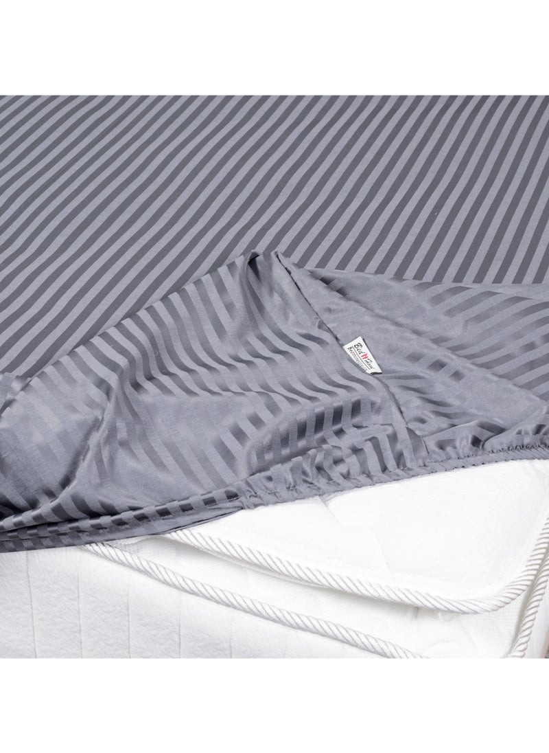 BedNHome Fitted Bed Sheet Set, 100% Egyptian Cotton, 350Tc, Stripe, 1Cm, Gray ,2Pillowcases. 120X200Cm  - Image 4