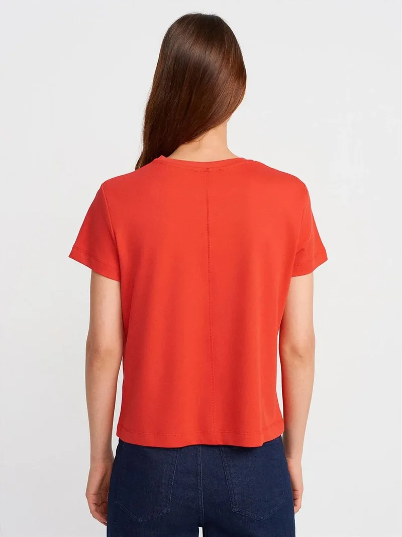 ديلفين Dilvin Women's Cotton Ribbed Crew Neck T-Shirt