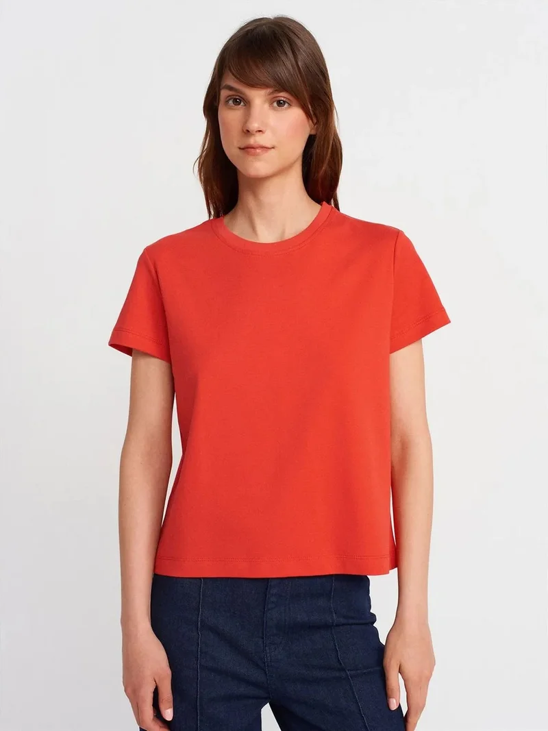 ديلفين Dilvin Women's Cotton Ribbed Crew Neck T-Shirt