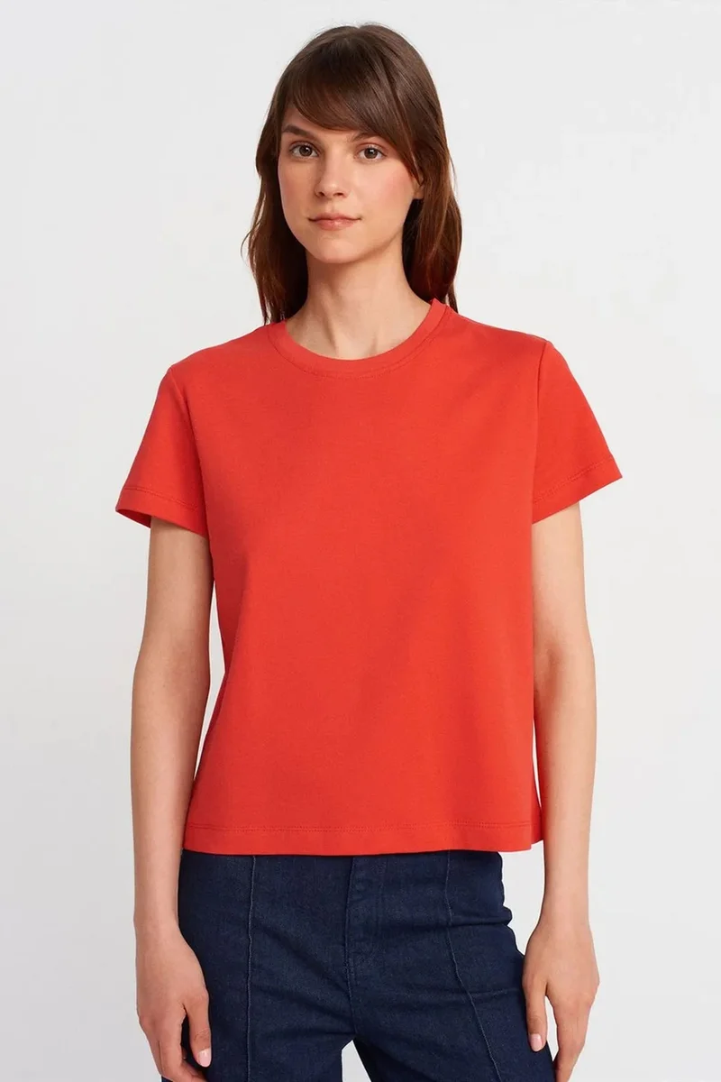 ديلفين DILVIN Women's Cotton Ribbed Crew Neck T-Shirt