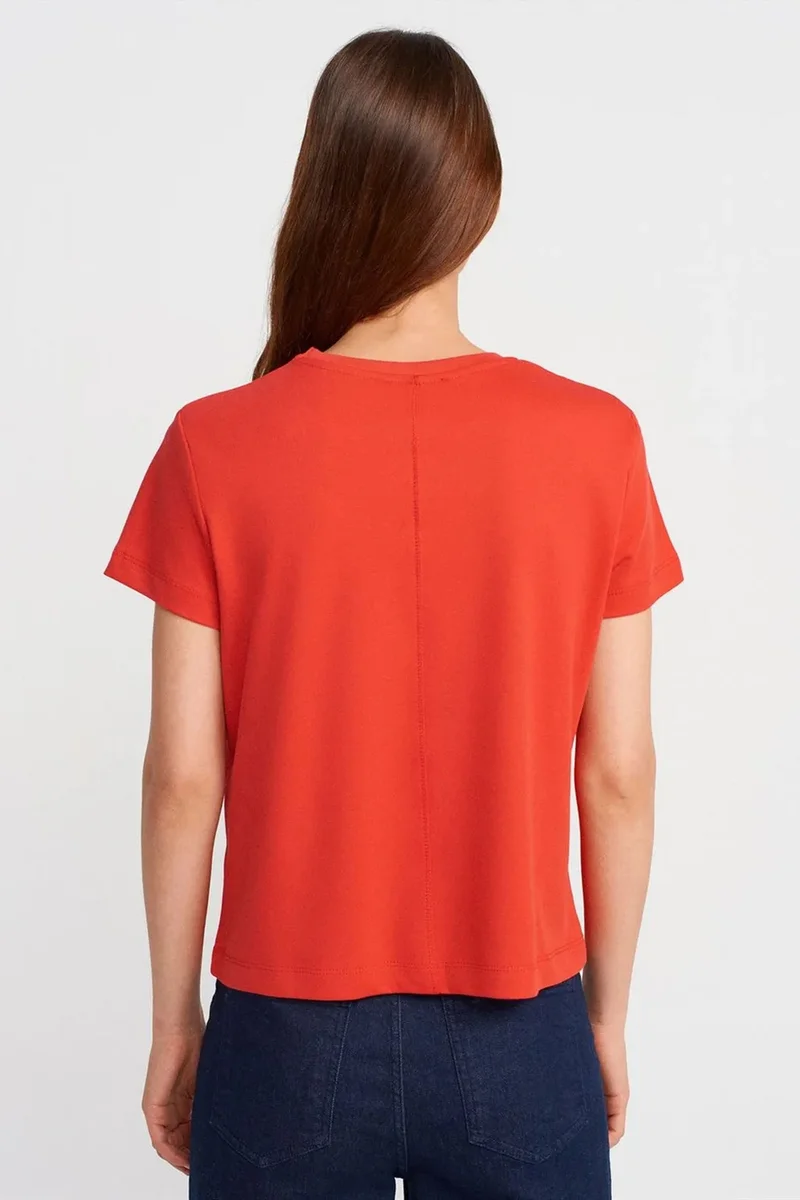 ديلفين DILVIN Women's Cotton Ribbed Crew Neck T-Shirt