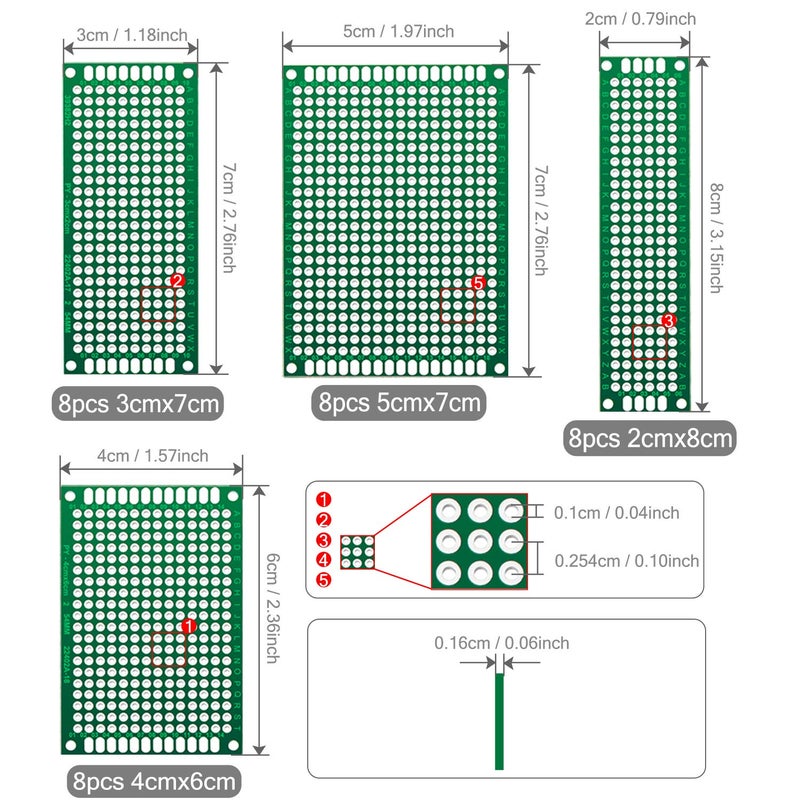 Chanzon 20 Pcs Double Sided PCB Board (4 Sizes - 2X8 3X7 4X6 5X7) Tinned Through Holes FR4 Prototype Kit Printed Circuit Universal Perfboard for DIY Soldering Project Compatible with Arduino Kits - Image 2