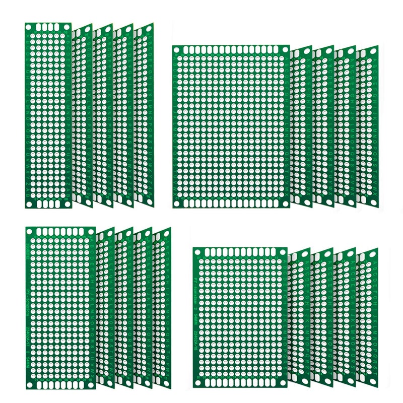 Chanzon 20 Pcs Double Sided PCB Board (4 Sizes - 2X8 3X7 4X6 5X7) Tinned Through Holes FR4 Prototype Kit Printed Circuit Universal Perfboard for DIY Soldering Project Compatible with Arduino Kits - Image 1