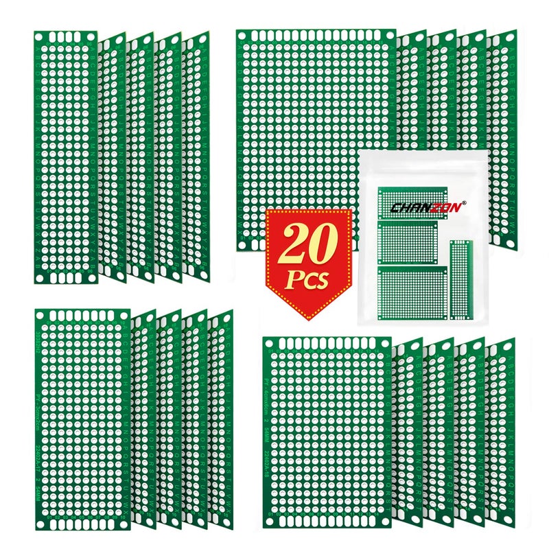 Chanzon 20 Pcs Double Sided PCB Board (4 Sizes - 2X8 3X7 4X6 5X7) Tinned Through Holes FR4 Prototype Kit Printed Circuit Universal Perfboard for DIY Soldering Project Compatible with Arduino Kits - Image 5