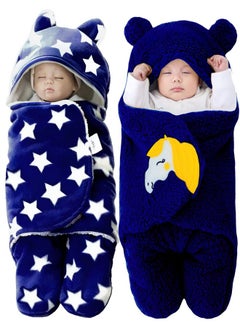 Brandonn Baby Blankets New Born Combo Pack Of Wearable Super Soft Baby Wrapper Baby Sleeping Bag For Baby Boys/Girls (76Cm X 70Cm, 1-6 Months, Pack Of 2 Pcs, Fur, Navy Blue, Lightweight  - Image 1