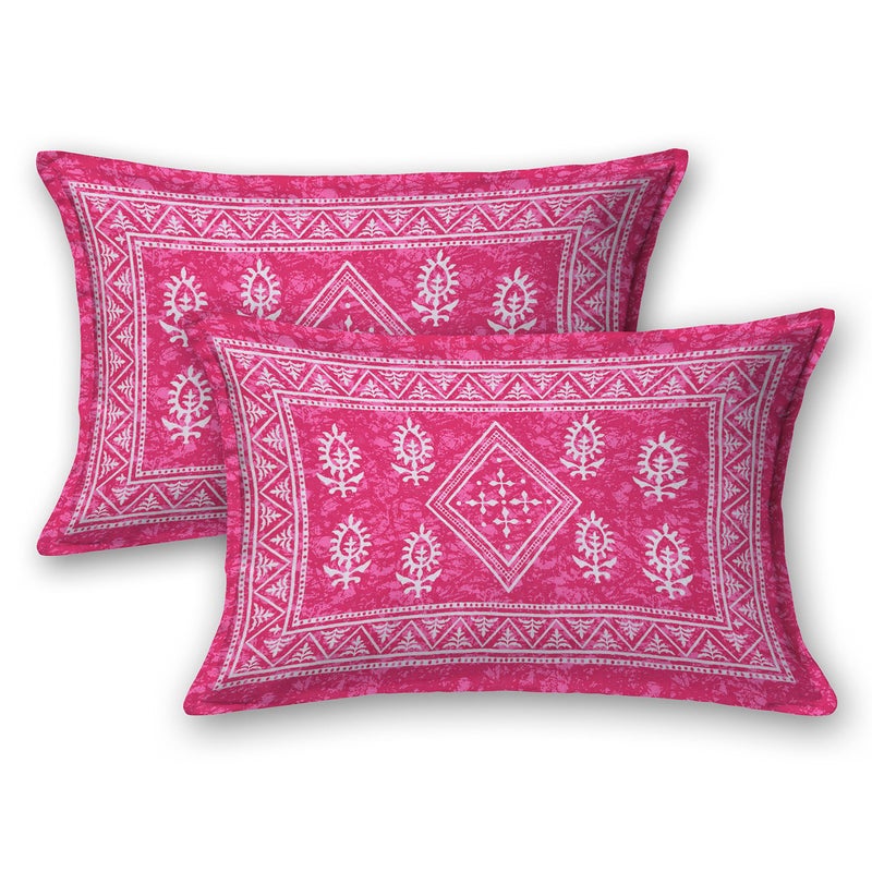SheetKart Motif Floral Cotton Double Bedsheet Jaipuri Printed Bed Cover with 2 Pillow Covers - Pink Touch, 144 tc - Image 5