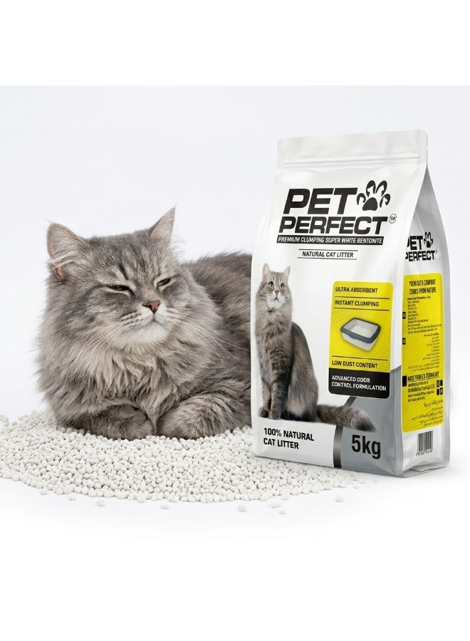 PET PERFECT Premium Clumping Super White Bentonite Cat Litter 5KG |  Forms Quickly Strong Clumps - Superior Odour Control Cat litter| Multi Cat formula | Highly absorbent and easy to clump, this cat litter keeps the box fresh and comfortable for your cat, every single time. - Image 4
