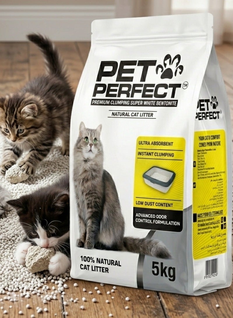 PET PERFECT Premium Clumping Super White Bentonite Cat Litter 5KG |  Forms Quickly Strong Clumps - Superior Odour Control Cat litter| Multi Cat formula | Highly absorbent and easy to clump, this cat litter keeps the box fresh and comfortable for your cat, every single time. - Image 5