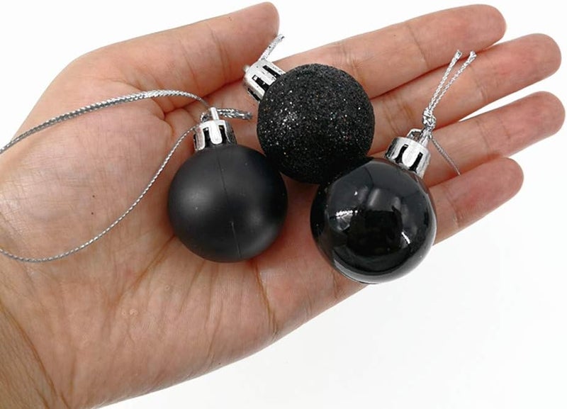ALIMITOPIA 24pcs Christmas Ball Baubles 1.2 inches Shatterproof Plastic Hanging Balls Pendant for Tiny Xmas Tree Decoration (Tiny Size;Black) - Image 4