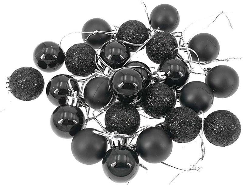 ALIMITOPIA 24pcs Christmas Ball Baubles 1.2 inches Shatterproof Plastic Hanging Balls Pendant for Tiny Xmas Tree Decoration (Tiny Size;Black) - Image 2