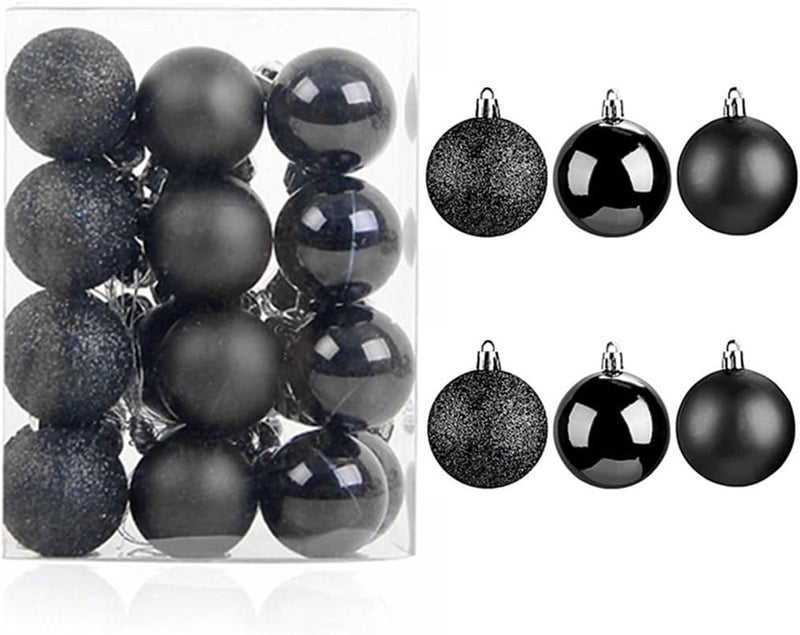 ALIMITOPIA 24pcs Christmas Ball Baubles 1.2 inches Shatterproof Plastic Hanging Balls Pendant for Tiny Xmas Tree Decoration (Tiny Size;Black) - Image 1