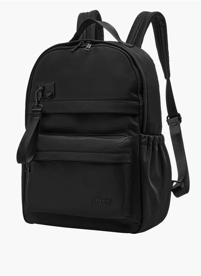 ميسي Solid Backpack with Adjustable Straps and Zip Closure