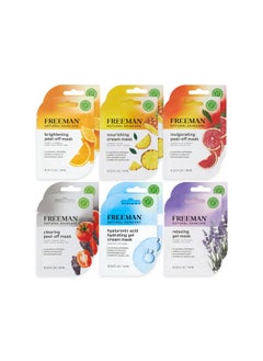 Freeman Freeman Naturals Facial Mask 12 Piece Variety Bundle, Peel-Off, Gel & Cream Face Masks, Hydrating, Brightening, & Nourishing Skincare, Natural Ingredients, Travel Size, 0.33 fl. oz./10 ml Sachets  - Image 1