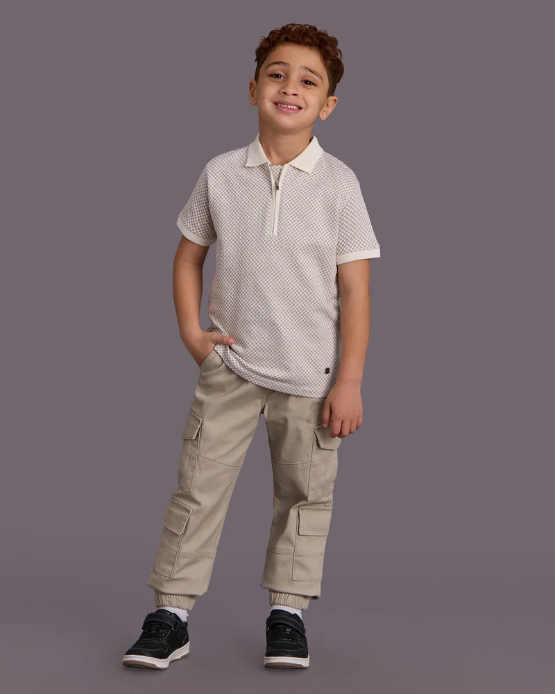 REDTAG Boys Beige Pull On Cargo Twill Jogger Pants