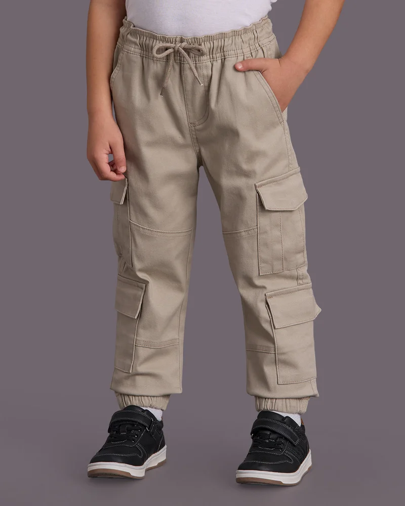 REDTAG Boys Beige Pull On Cargo Twill Jogger Pants