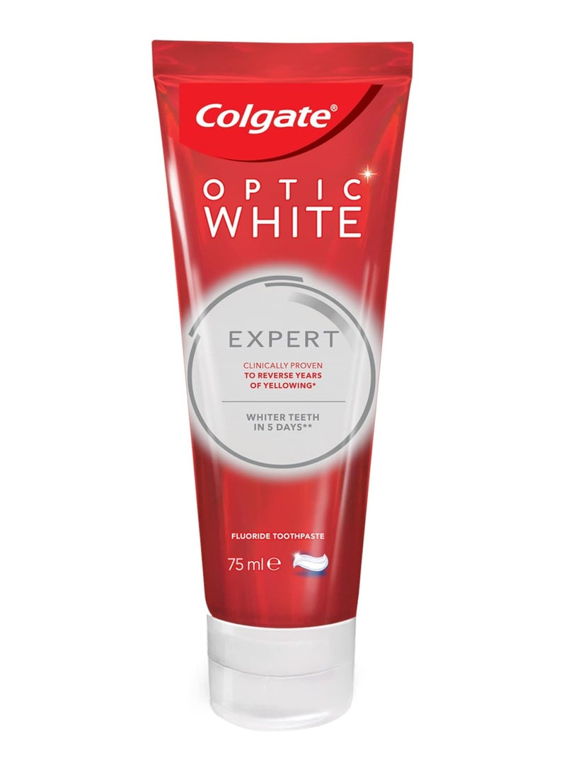 Colgate معجون أسنان كولجيت أوبتيك وايت إكسبيرت لتبييض الأسنان، 75 مل | تركيبة آمنة للمينا لابتسامة أكثر إشراقًا - Image 1