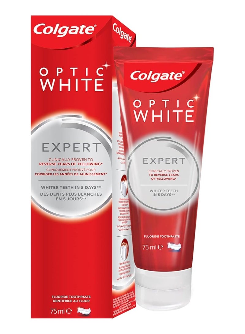 Colgate معجون أسنان كولجيت أوبتيك وايت إكسبيرت لتبييض الأسنان، 75 مل | تركيبة آمنة للمينا لابتسامة أكثر إشراقًا - Image 2