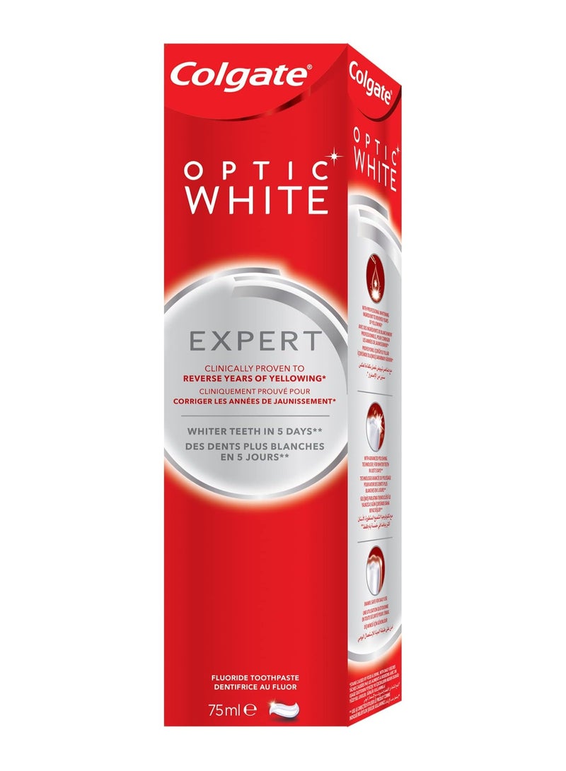 Colgate معجون أسنان كولجيت أوبتيك وايت إكسبيرت لتبييض الأسنان، 75 مل | تركيبة آمنة للمينا لابتسامة أكثر إشراقًا - Image 3