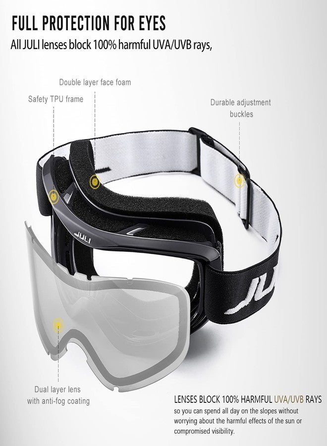 JULI Eyewear Juli Kids Ski Goggles,Snow Snowboard Goggles Boy Girl Snowmobile Skiing Skating Age 3-8 (Black Frame/Silver Lens) - Image 4