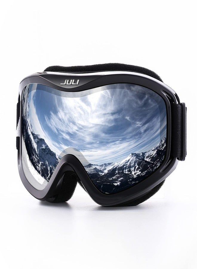 JULI Eyewear Juli Kids Ski Goggles,Snow Snowboard Goggles Boy Girl Snowmobile Skiing Skating Age 3-8 (Black Frame/Silver Lens) - Image 1