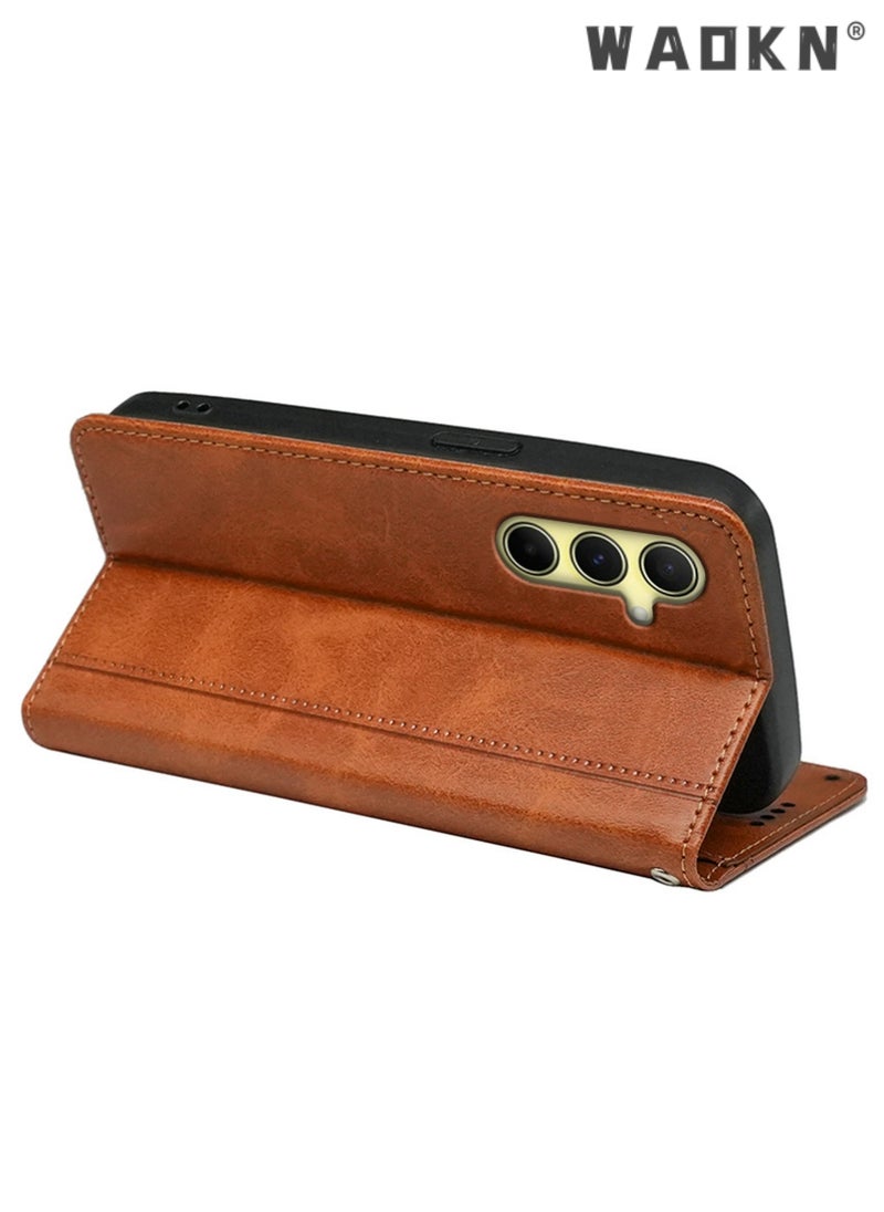 WAOKN Samsung Galaxy A55 5G Wallet Case 6.6 Inch, Leather Wallet Phone Case,PU Leather Flip Folio Phone Case with Card Holders RFID Blocking Kickstand [Shockproof TPU Inner Shell] (Brown)  - Image 2