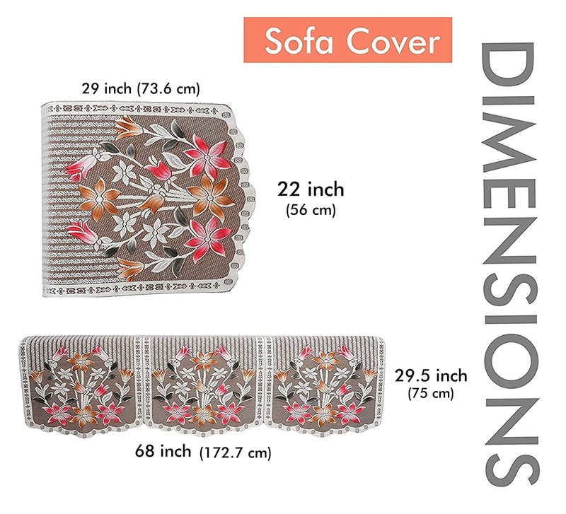 HOMECROWN Polyester Cotton Blended Floral 3 Seater Sofa Cover Brown - Image 3