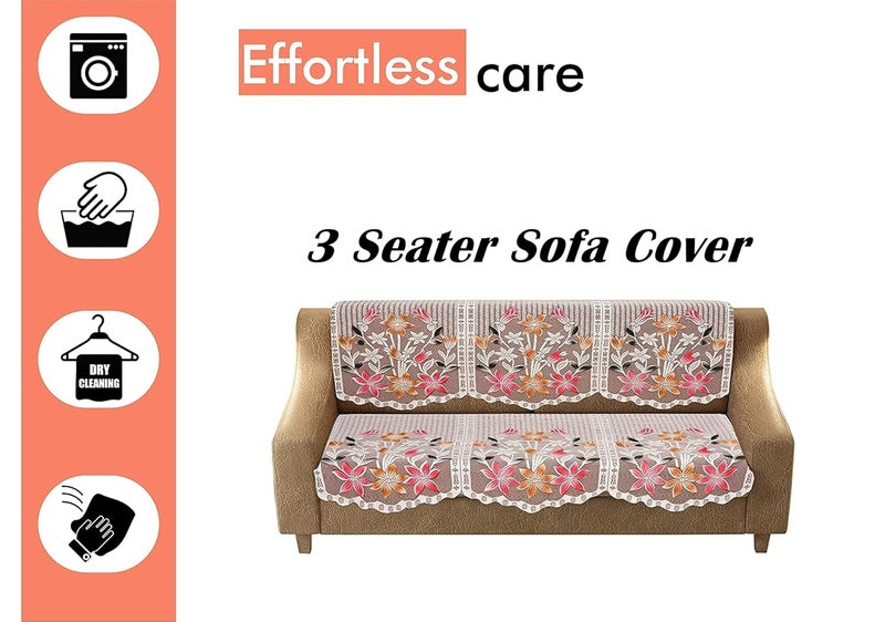 HOMECROWN Polyester Cotton Blended Floral 3 Seater Sofa Cover Brown - Image 4