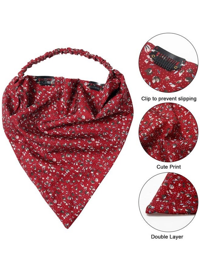 AWAYTR Elastic Hair Scarf Headband 3PCS Head Scarves with Clips Kerchief Hair Bandanas Headband for Women, Flower(light Coffee/Burgundy/Navy), 1 Count (Pack of 3) - Image 3