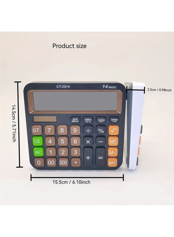 Black 14 Digit Desktop Calculator Large Display Solar Battery Office Finance - Image 3