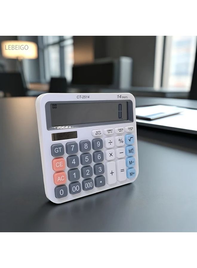 Black 14 Digit Desktop Calculator Large Display Solar Battery Office Finance - Image 1