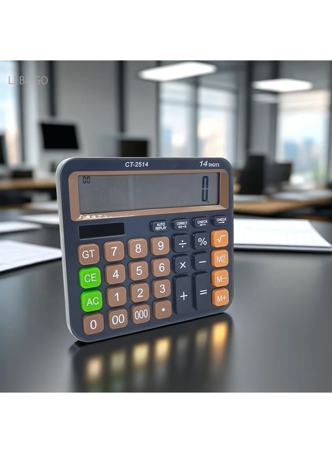 Black 14 Digit Desktop Calculator Large Display Solar Battery Office Finance - Image 2