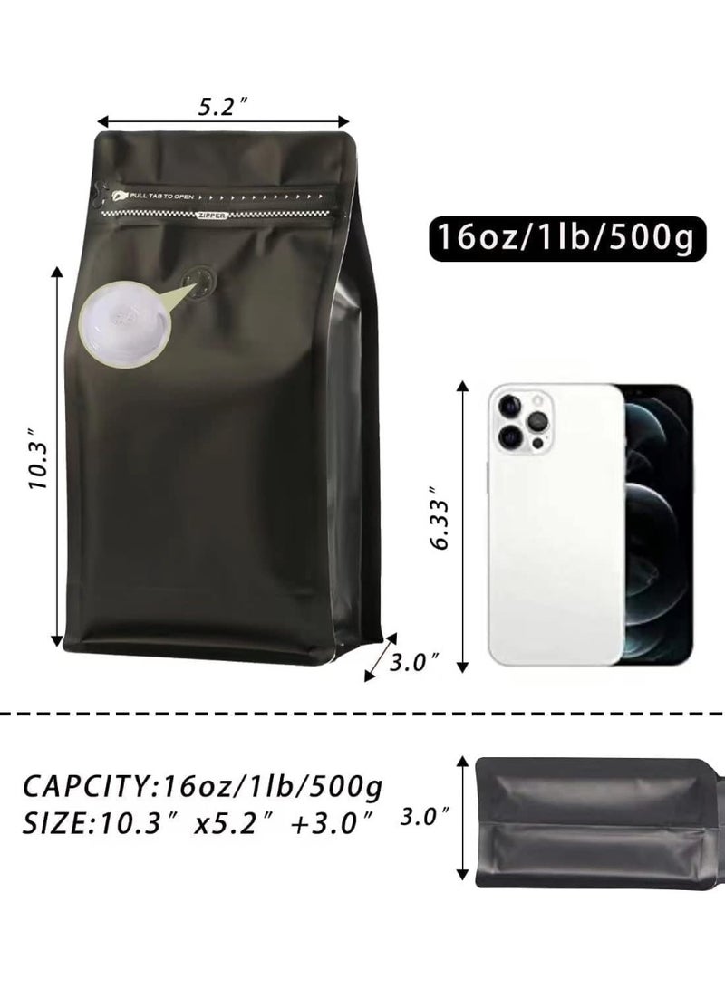 Dovva Coffee Bags with Valve (50 PCS,16oz/1lb) Black High Barrier Aluminum Foil Flat Bottom Standing Coffee Beans Storage Packaging Bags, Reusable Heat Seal Side Zipper Pouches for Small Business and Home - Image 2