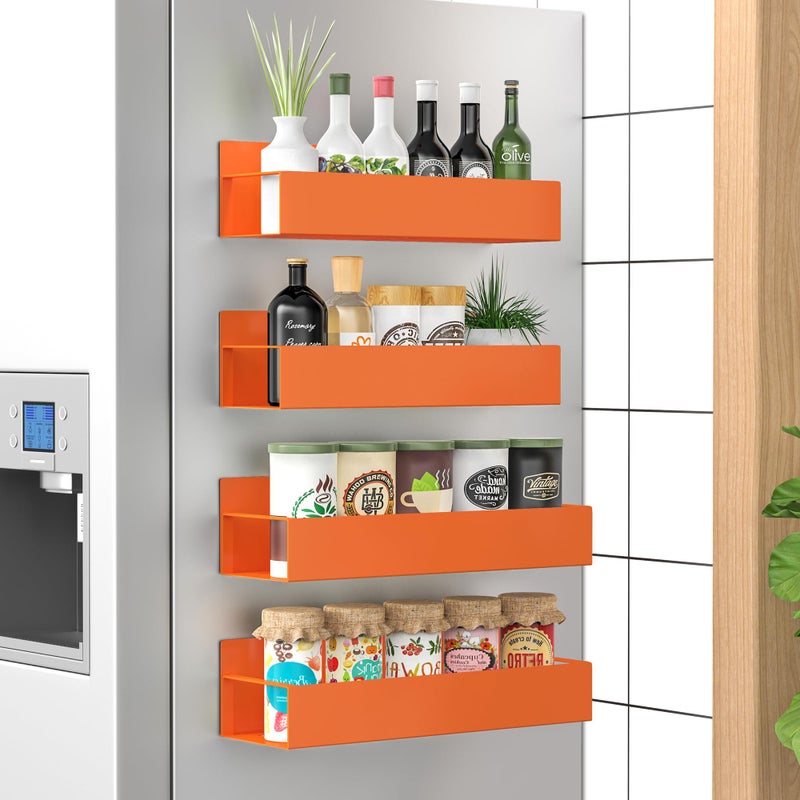 HuggieGems 4 Pack Magnetic Spice Storage Rack Organizer for Refrigerator and Oven Orange Fridge Organizers and Storage