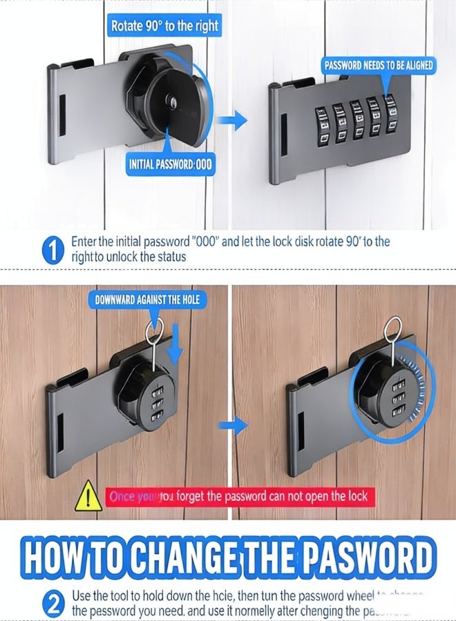 Household Cabinet Password Locks with  Screws and Viscose, No Punching Anti-Theft 3 Digit Combination Lock, Keyless Sliding Door Lock Privacy Locks for Closet Drawer File Cabinet. - Image 5