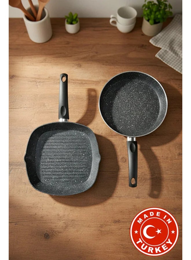Bernardo 2 Piece Grill Pan Set Gray (26 cm - 28 cm) (Made in Turkey) - Image 1