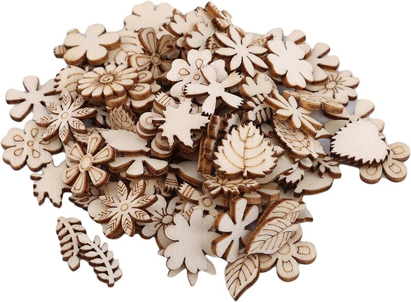 Curious Button 100 Pcs Wooden Flower Leaf Pattern Cutouts – 1 Inch Mini Unfinished MDF Wood Slices for Crafts, DIY Projects, Scrapbooking, Resin, and Home Decoration - Image 1