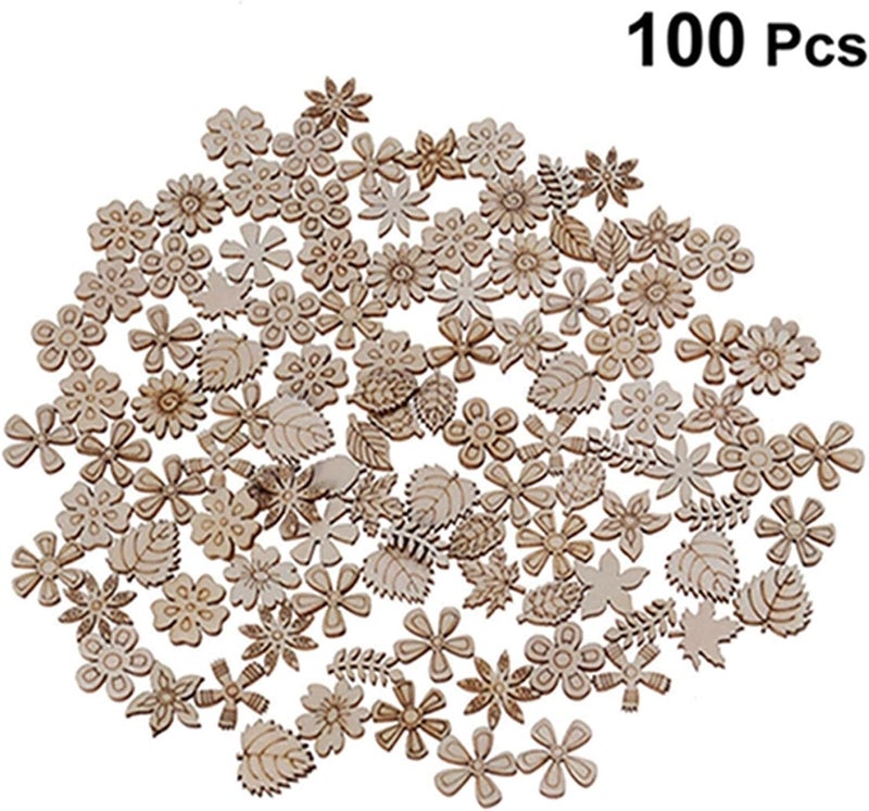 Curious Button 100 Pcs Wooden Flower Leaf Pattern Cutouts – 1 Inch Mini Unfinished MDF Wood Slices for Crafts, DIY Projects, Scrapbooking, Resin, and Home Decoration - Image 3