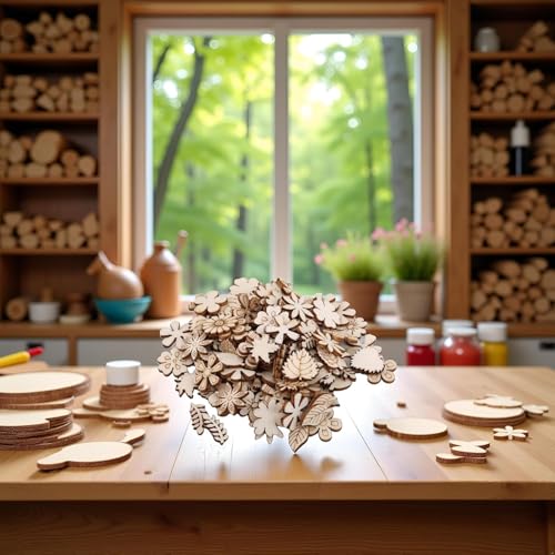 Curious Button 100 Pcs Wooden Flower Leaf Pattern Cutouts – 1 Inch Mini Unfinished MDF Wood Slices for Crafts, DIY Projects, Scrapbooking, Resin, and Home Decoration - Image 5