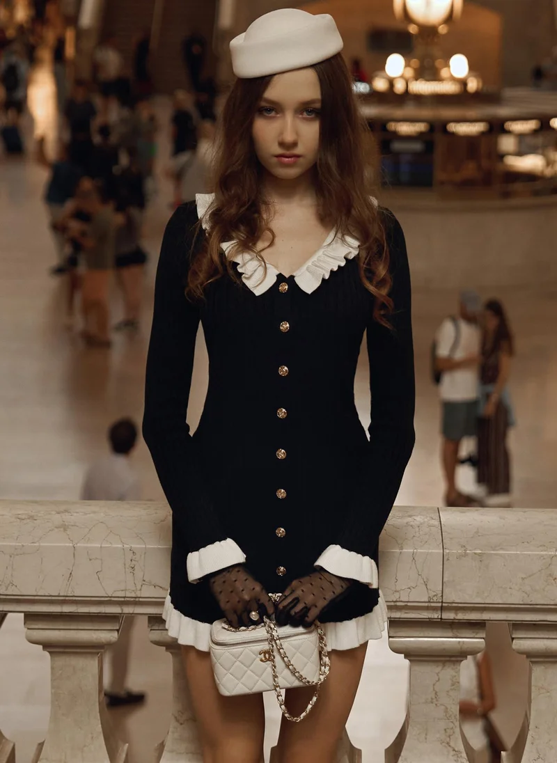 Lichi Mini jersey dress with contrasting inserts