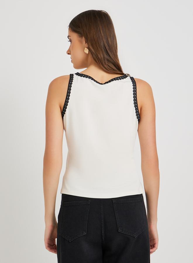 Take Two Take Two Solid Lace Trim Sleeveless Top  - Image 4