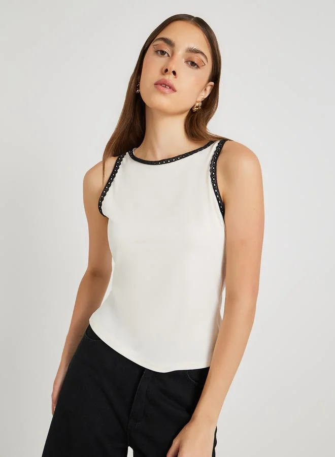 تايك تو Take Two Solid Lace Trim Sleeveless Top