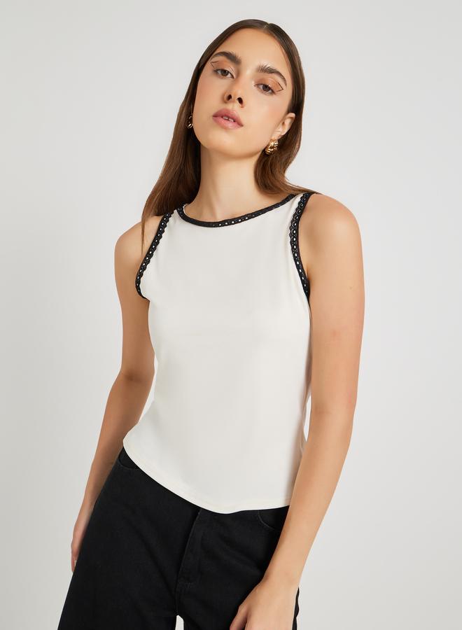 Take Two Take Two Solid Lace Trim Sleeveless Top  - Image 1
