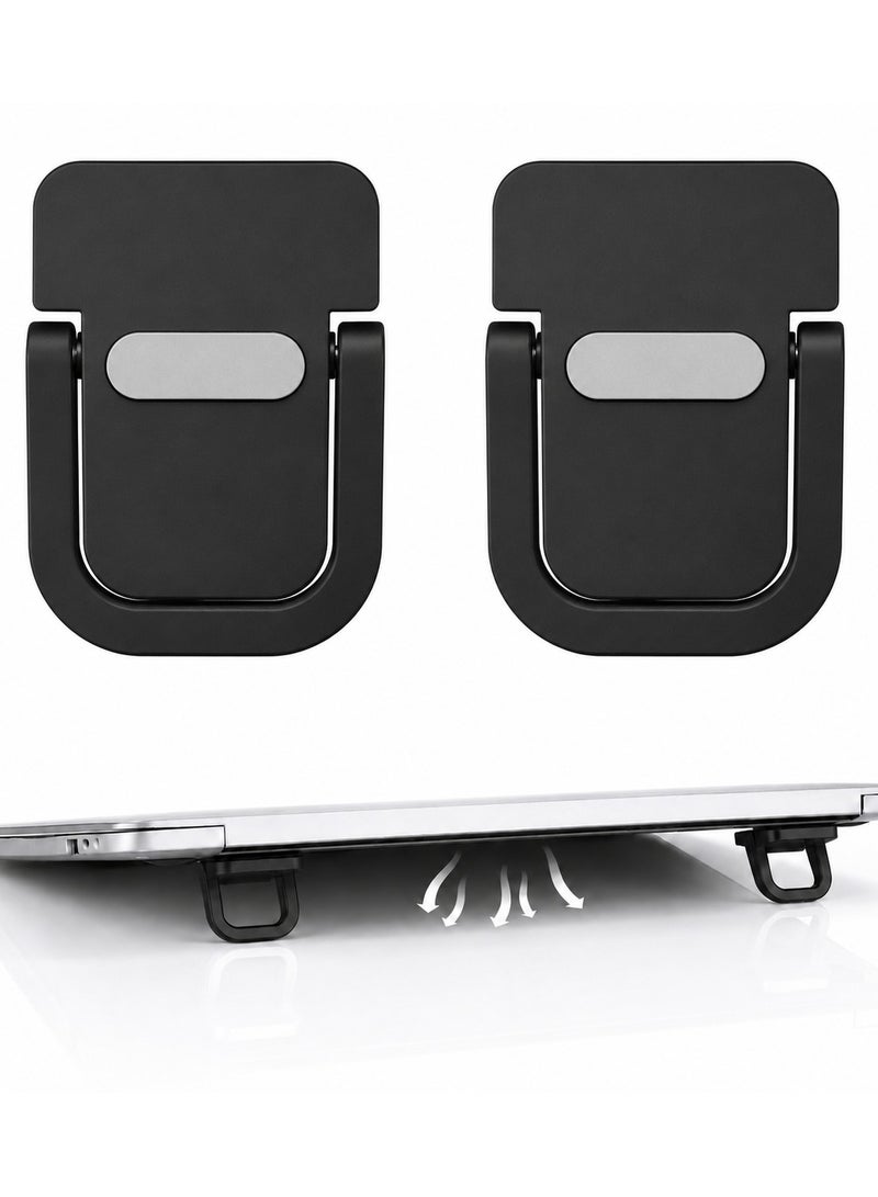 أو أوزون 2 PCS Portable Invisible Laptop Stand, Self-Adhesive Aluminum Laptop Riser with Cooling Feet, Foldable Ergonomic Kickstand for MacBook, Notebook, Tablet & 12–17 Inch Laptops, Black - Image 1