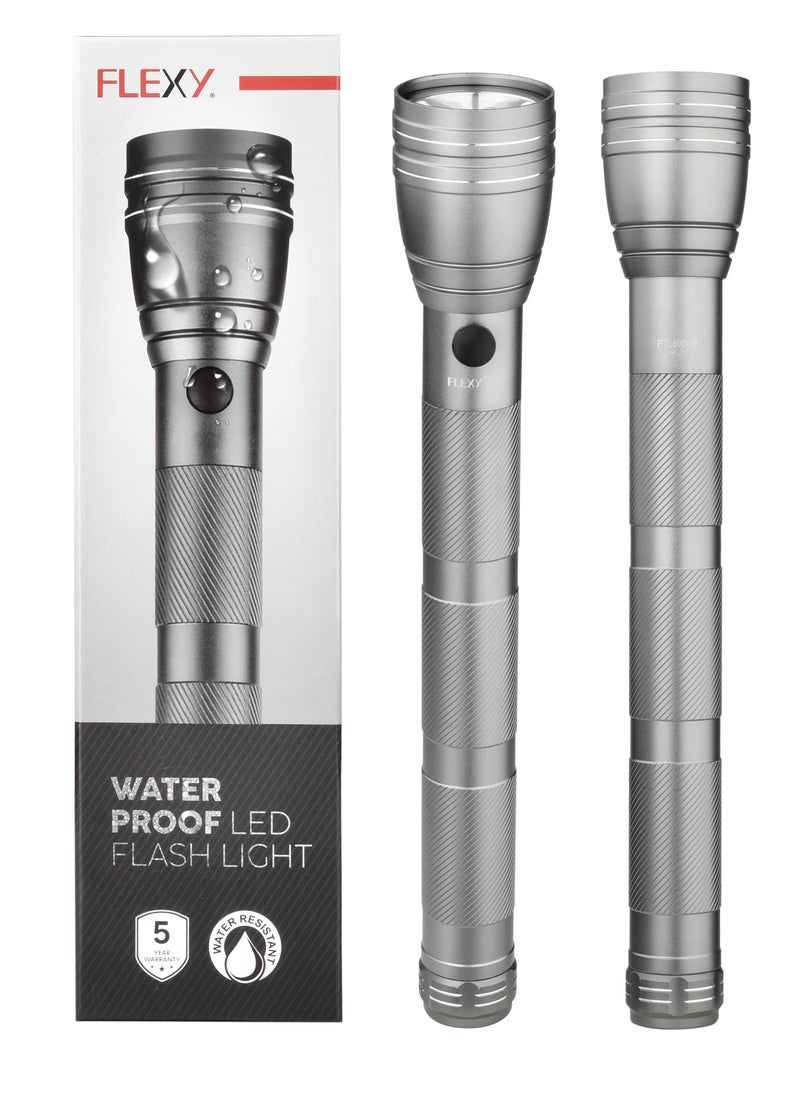 فليكسي مصباح يدوي LED مقاوم للماء FLEXY: 5 وات CREE LED، 260-280 لومن، مدى 1500 متر، بطارية 5000 مللي أمبير، ألومنيوم للطائرات، غطاء غير قابل للكسر، محول جهد عريض، وقت تشغيل 4-6 ساعات، كفالة عامين  - Image 2