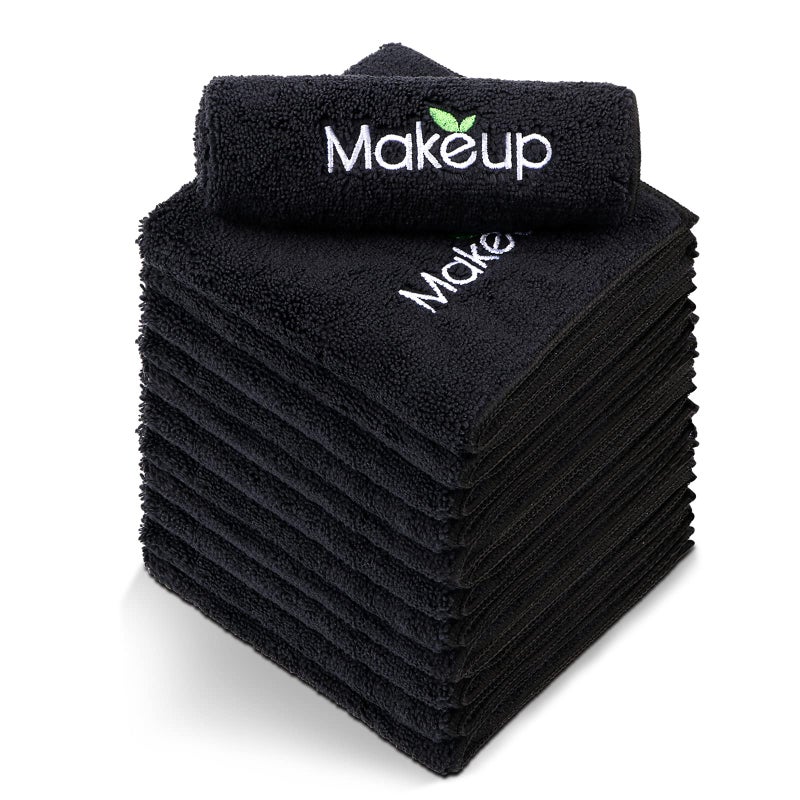 Orighty Makeup Remover Wash Cloths  Super Soft  Quick Dry Microfiber Face Towel Absorbent Washcloths for Cleansing Fingertip Face Towels for Makeup Removal 13 x 13 inch Pack of 12 Black