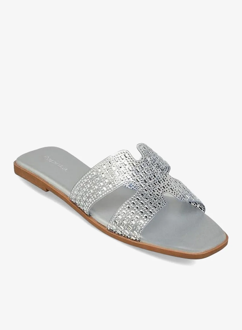 Paprika SILVER Women Embellished Slip-On Flat Sandals Ramadan Collection for Women | Best Price UAE