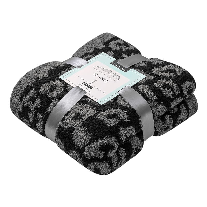 bearberry Fuzzy Leopard Knitted Throw Blanket Soft Cozy Warm Microfiber Blanket for Couch Sofa Bed Travel(Graphite/Carbon  51""x70"") - Image 1