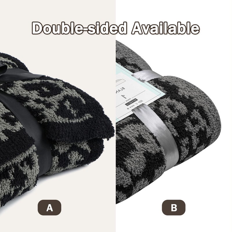 bearberry Fuzzy Leopard Knitted Throw Blanket Soft Cozy Warm Microfiber Blanket for Couch Sofa Bed Travel(Graphite/Carbon  51""x70"") - Image 3