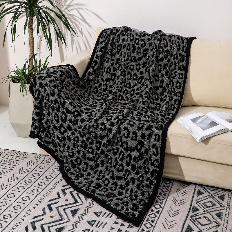 bearberry Fuzzy Leopard Knitted Throw Blanket Soft Cozy Warm Microfiber Blanket for Couch Sofa Bed Travel(Graphite/Carbon  51""x70"") - Image 4